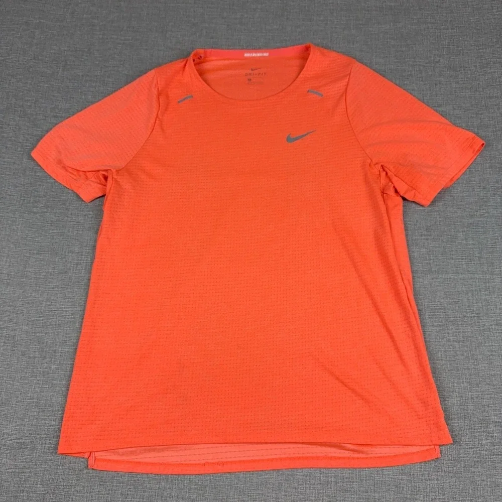 Nike Dri-FIT Shirt Mens Large Orange Short Sleeve Mesh Running Reflective